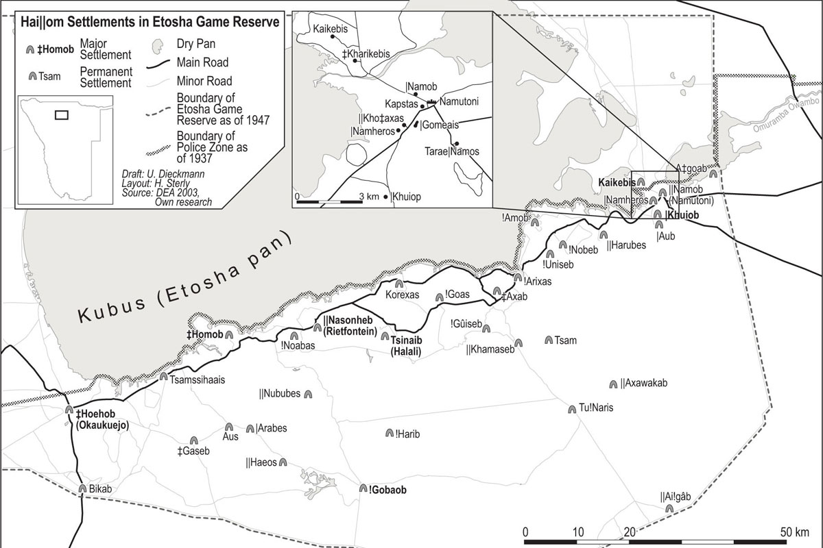 Important Haikom settlements in the Etosha National Park